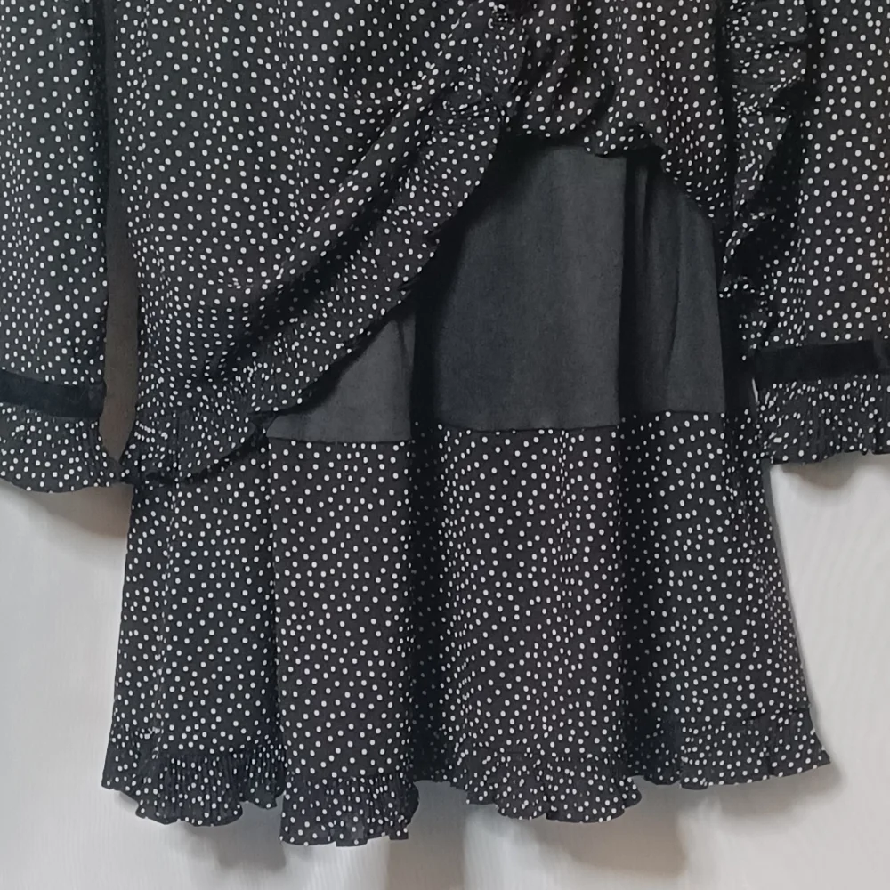 Lulus Women's Black and White Polka-dot Long Sleeve Mini Dress. Size L - Picture 7 of 14
